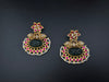 Gold and Green Carved stone, pacchi Kundan, Pearls Chandelier Chandbali Earrings, Bridal Designer jewelry
