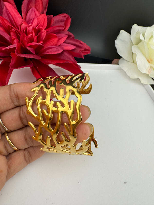 Brushed finished Gold Chunky Cuff Bracelet Bangle, Anti Tarnish, fits sizes upto 2.6"