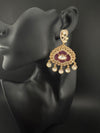 Gold and small pearls, Kundan, Cubic Zirconia Chandelier Chandbali Earrings, CZ, Designer jewelry