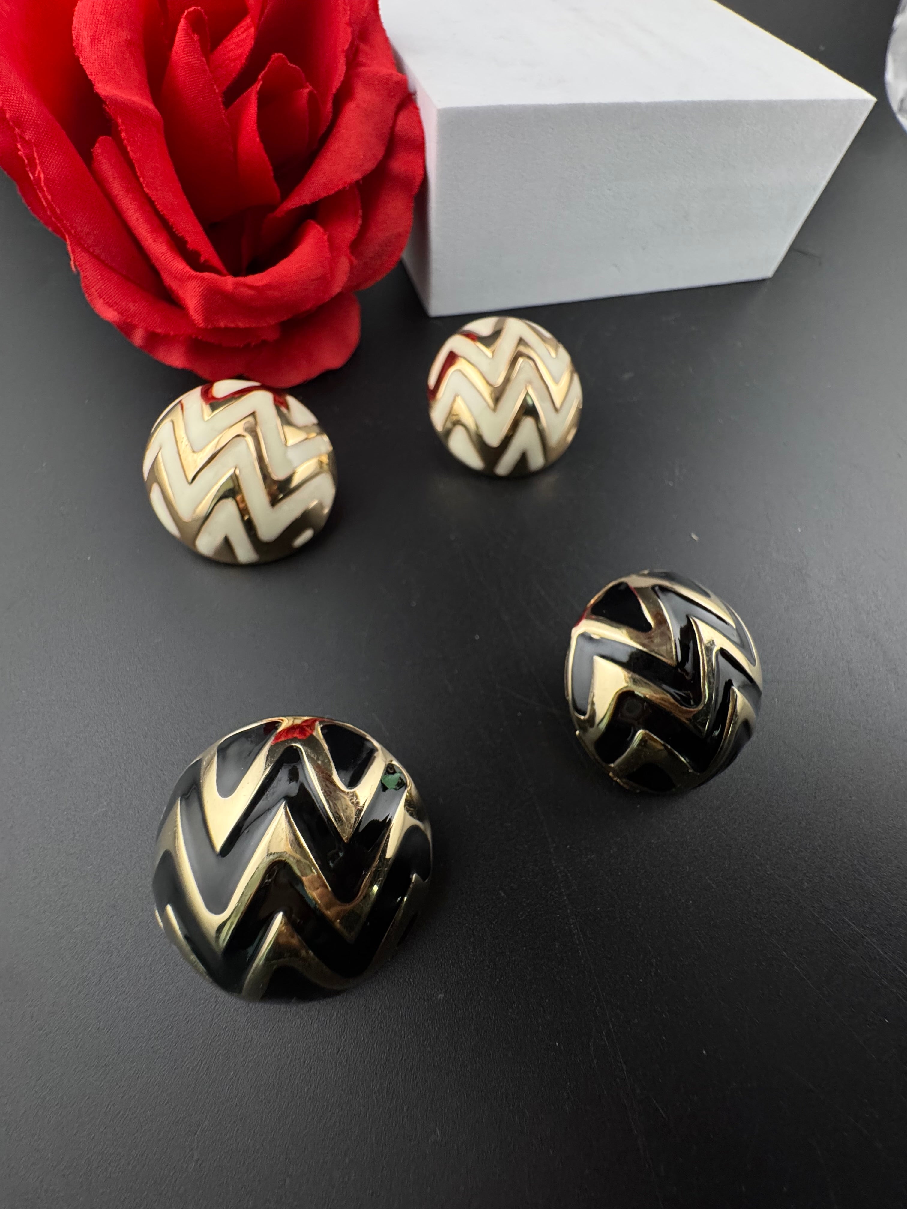 High Quality Enamel and gold designer Oversized Stud earrings, Unique statement earrings