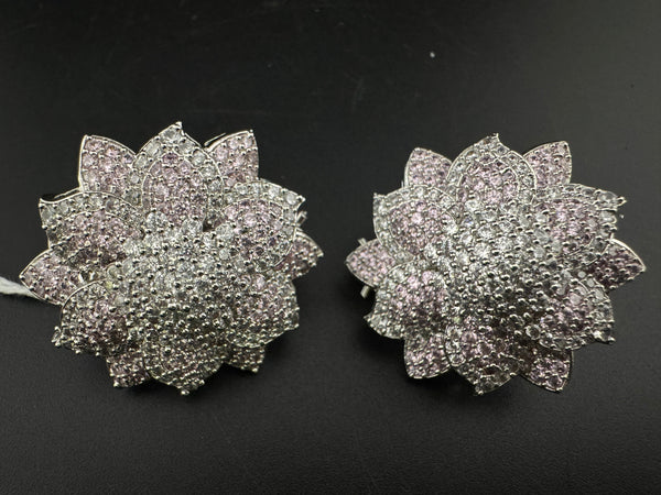 Cubic Zirconia, Diamond nano setting flower stud earrings, Indian Jewelry