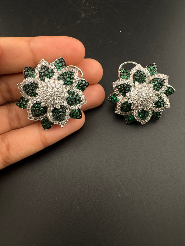 Cubic Zirconia, Diamond nano setting flower stud earrings, Indian Jewelry