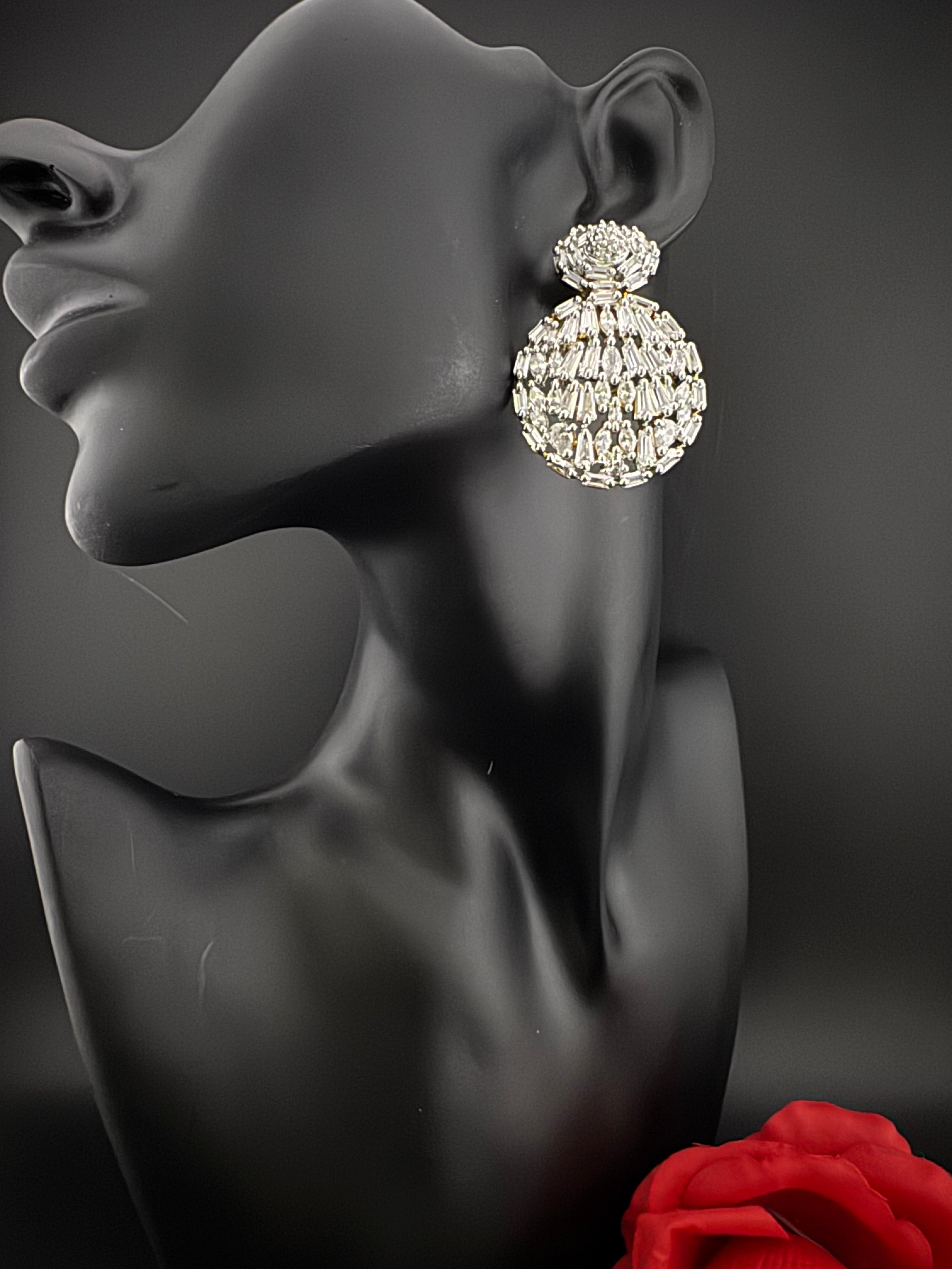 Premium Cubic Zirconia Chandelier Long earrings is designer Inspired, Statement round earring, Bridal, Party, Wedding jewelry