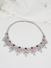 Ruby Swarovski Crystals and CZ Diamond all over Necklace Set, White Gold Plated set