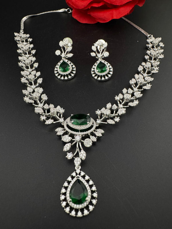 Crystal, Nano Setting CZ Diamond Statement Necklace Set, White Gold Plated Choker, nature inspired