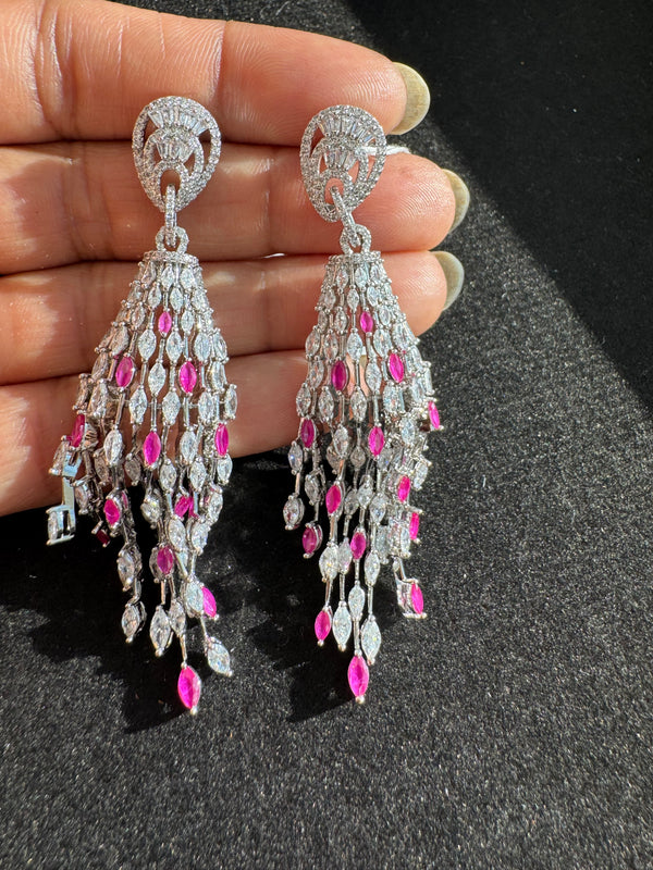 Swarovski inspired Crystal, cubic zirconia, diamonddangle long earrings, Indian Jewelry
