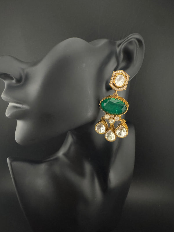 Gold Kundan, Stone Chandelier Drop Earrings, Bridal, Moissanite, CZ, Designer jewelry