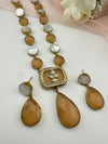 Kundan, CZ, MOP, Stone inlay Long Golden necklace set, Rani haar, everyday wear jewelry