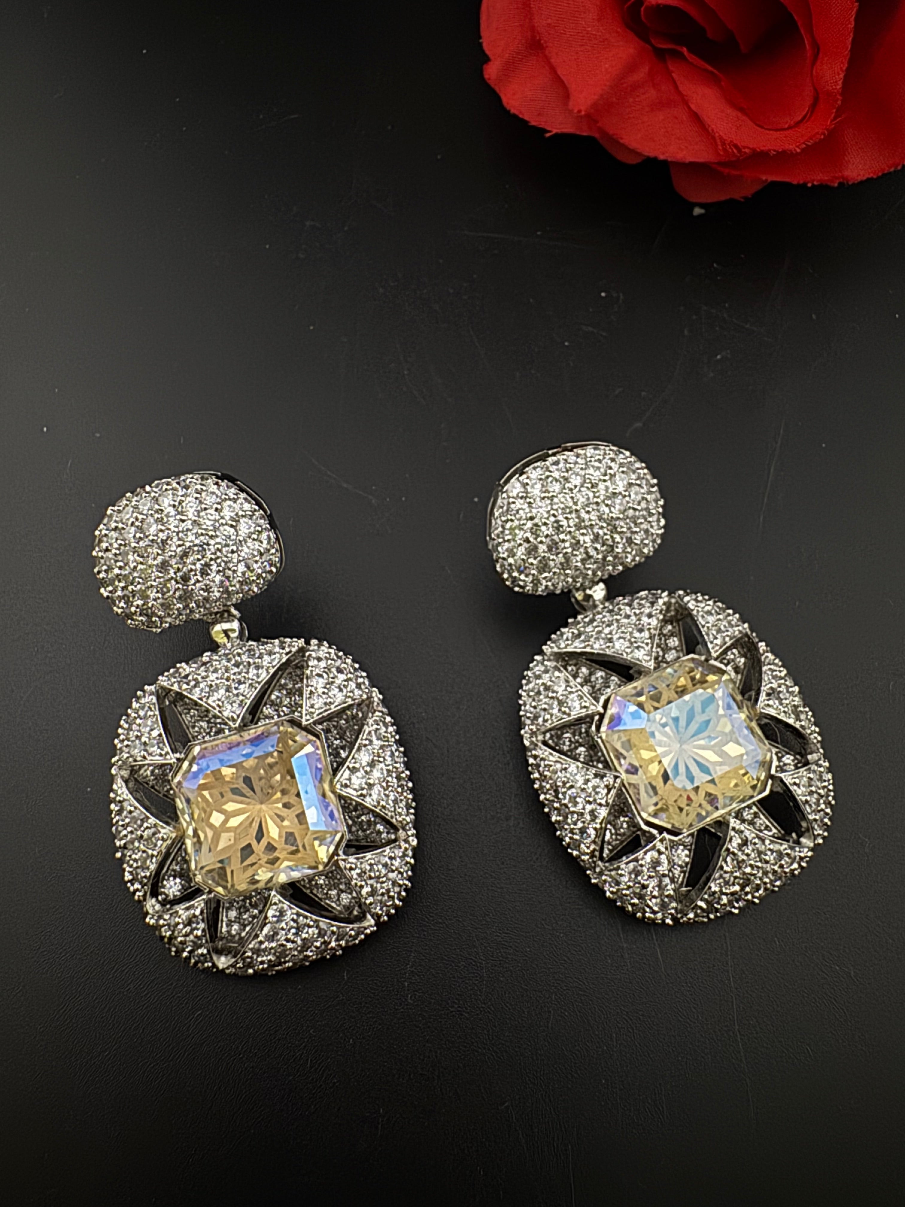 Premium Nano Setting Cubic Zirconia and Crystal earrings in Drop shape, stylish, designer Inspired Statement earring/Bridal Bridesmaid gift