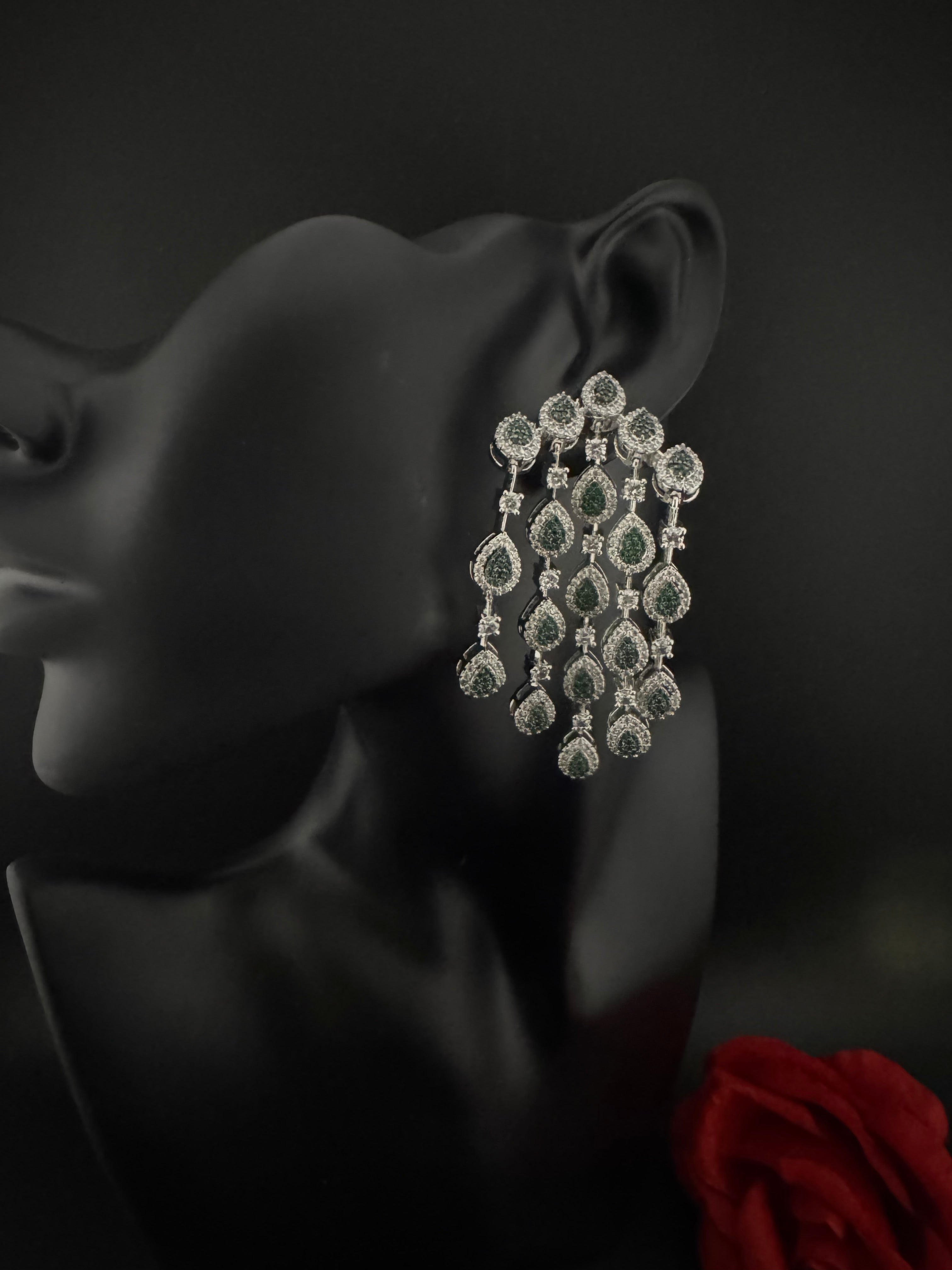 Premium Nano Setting Cubic Zirconia Long Chandelier earrings in Drop shape, stylish, designer Statement long earring/Bridal Bridesmaid