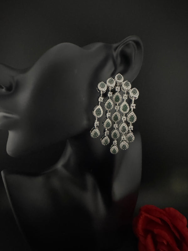Premium Nano Setting Cubic Zirconia Long Chandelier earrings in Drop shape, stylish, designer Statement long earring/Bridal Bridesmaid