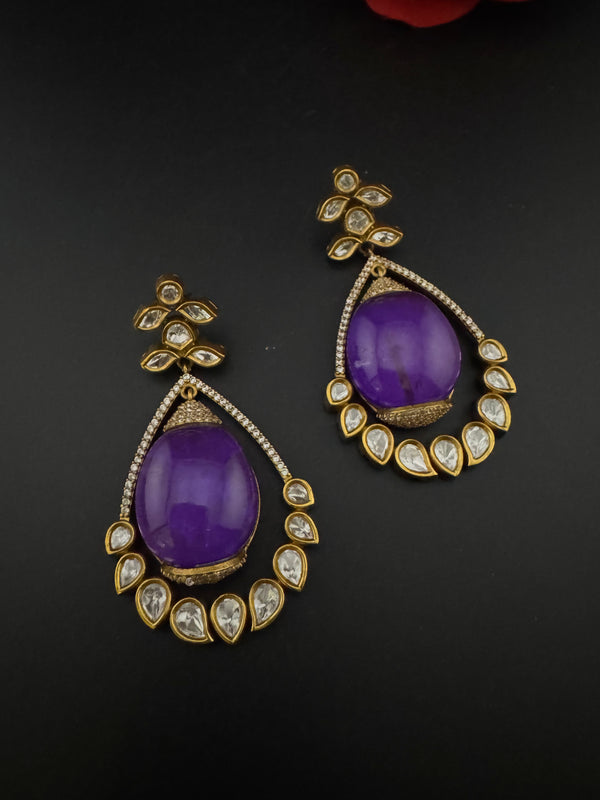 Kundan, CZ, Gold, Doublet Stone Chandelier Long Drop Earrings, Moissanite, CZ, Designer jewelry