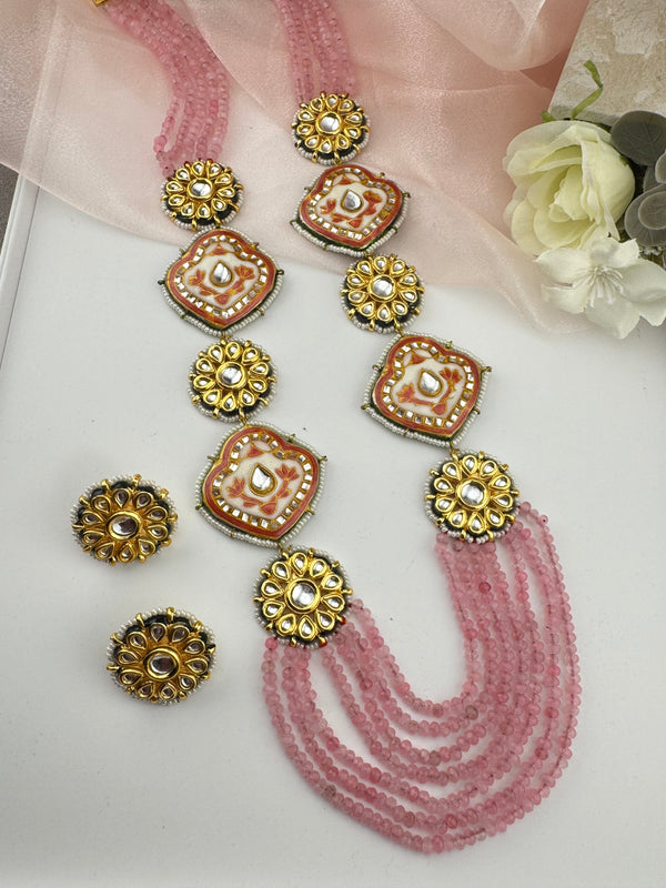 Kundan, Enamel, Minakari, Hydro Beads Long Gold Choker necklace set, Double sided Rani haar