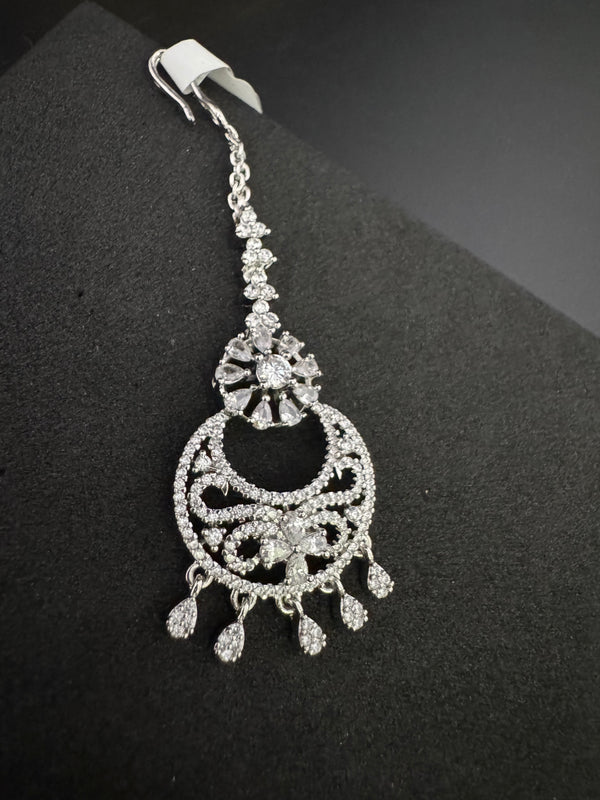 Silver Cubic Zirconia/Diamond Small Tikka, Indian Maang Tikka, kids Headpiece, head jewelry