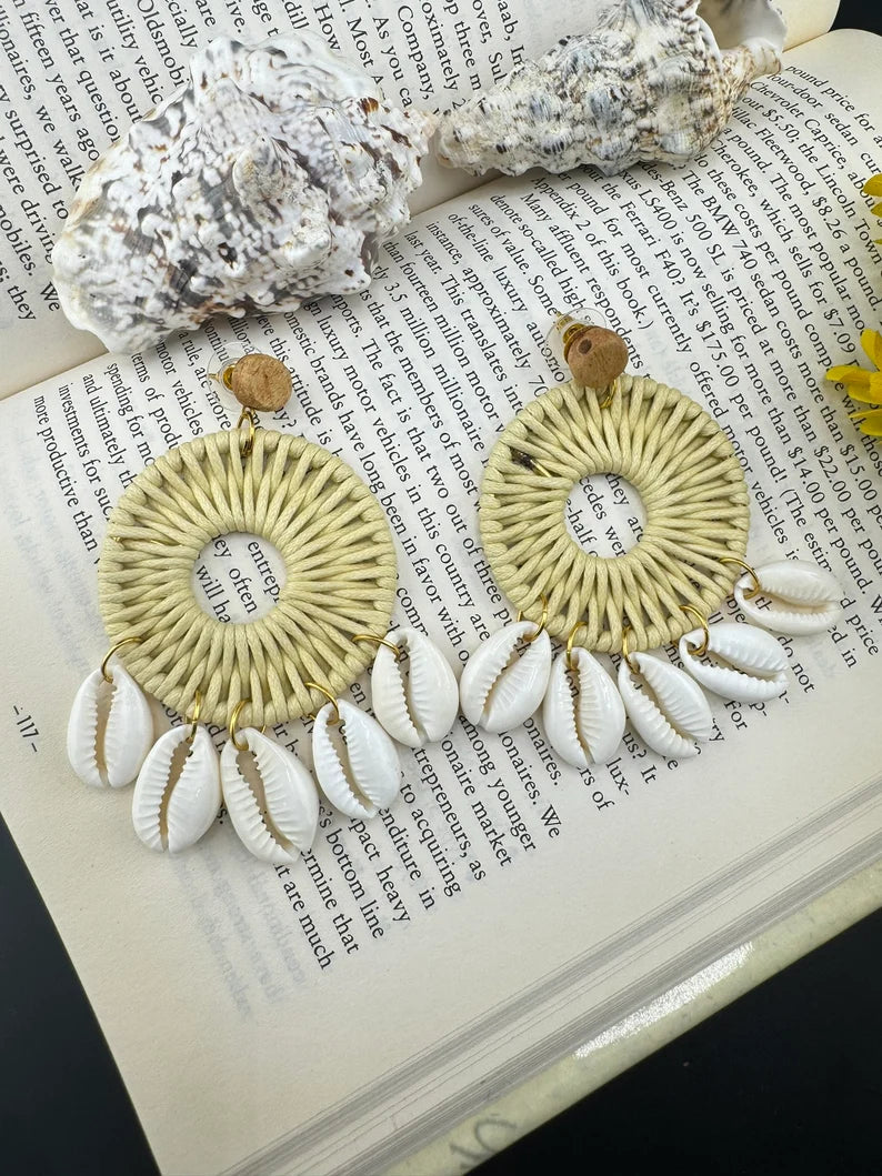 Shells and threaded hoop earrings, quirky Handmade earring