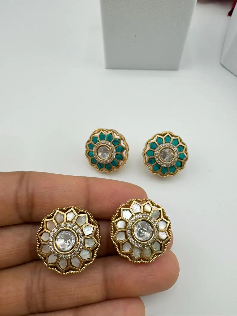 High Quality Premium Moissanite Kundan and Pachi kundan Studs earrings