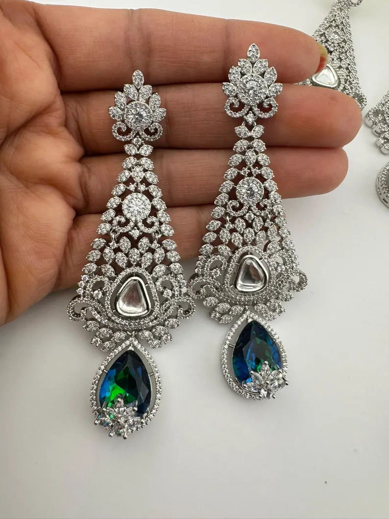 Premium Long Earrings with Swarovski Crystals and Nano Setting Cubic Zirconia Chandelier Earrings