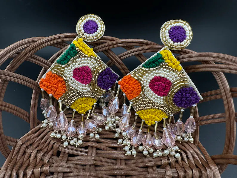 Beaded Multicolor with Tassel Quirky earring/Handmade earring