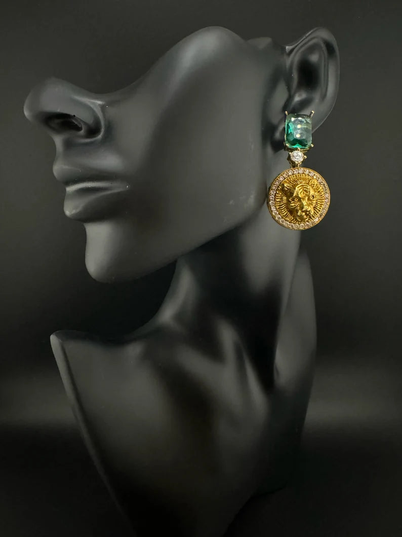 Inspired By Sabyasachi earrings with CZ, and stone, Dangler earring