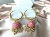 Premium Pink Jhumka Earrings with Minakari, CZ and pearls