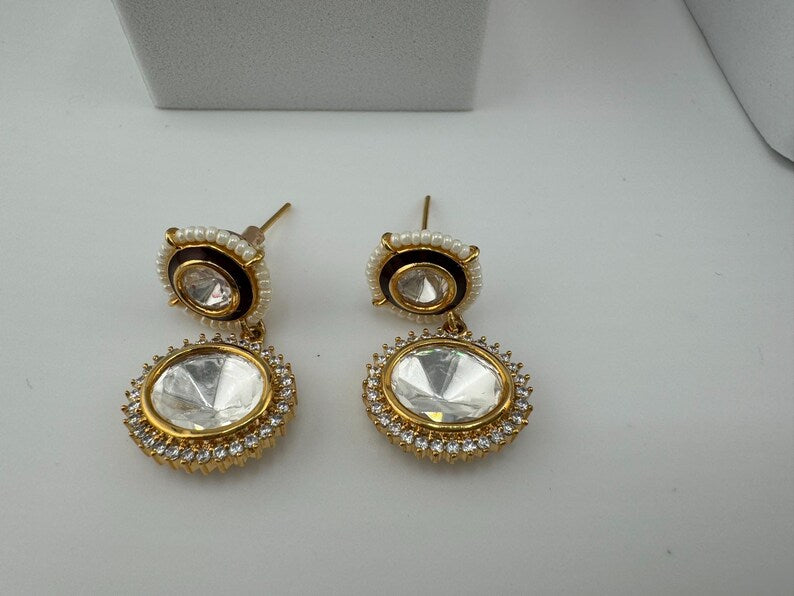 Premium Drop earring with uncut Kundan, CZ, pearls is Tyaani inspired Earrings