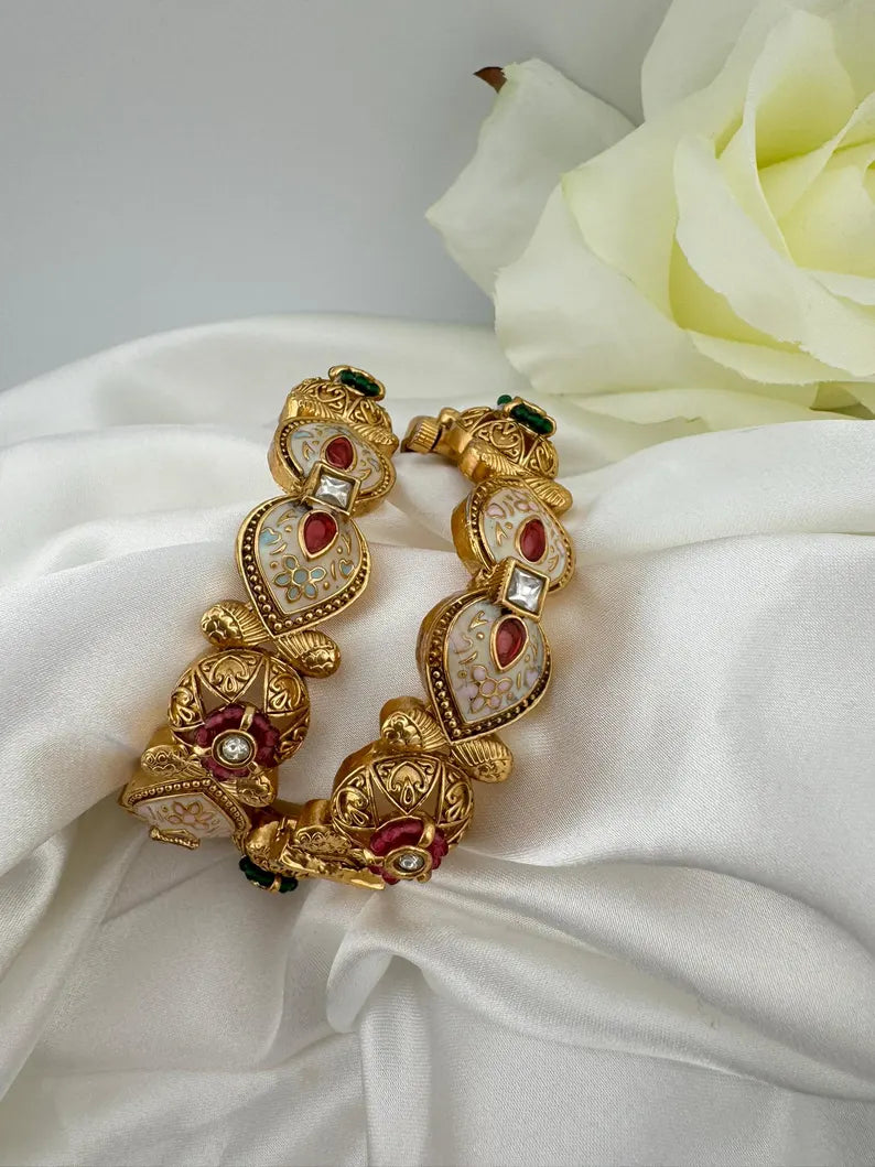 Matt Gold, Enamel, Kundan kada is Amrapali inspired Designer Openable bangle set of 2