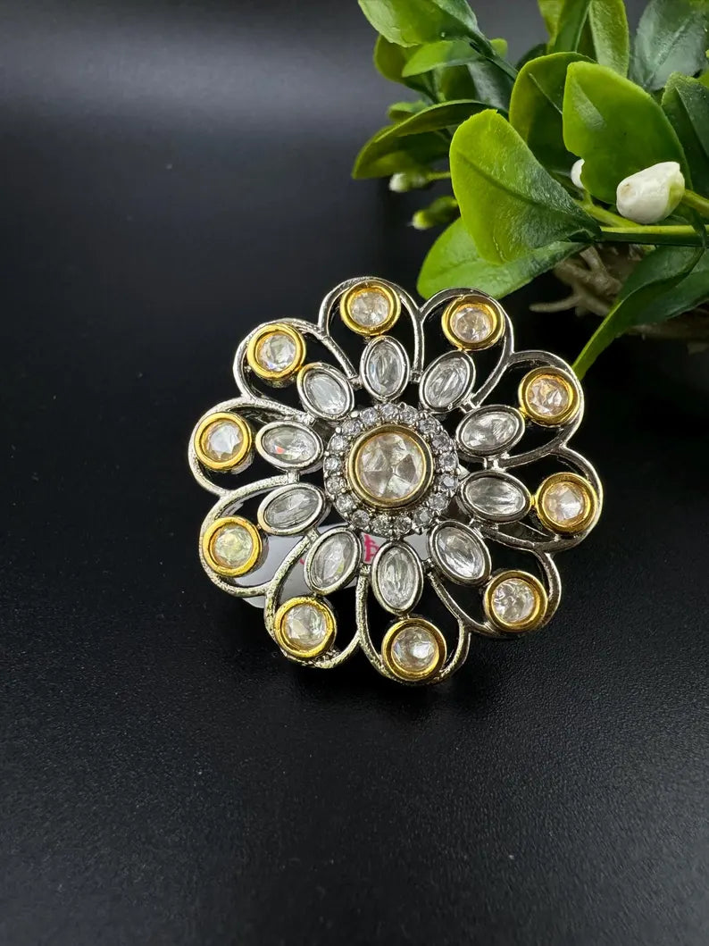 Victorian Kundan and CZ, Adjustable Big Finger Ring
