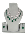 Green Doublet stone, Crystals and CZ Diamond all over Necklace Set, White Gold Plated