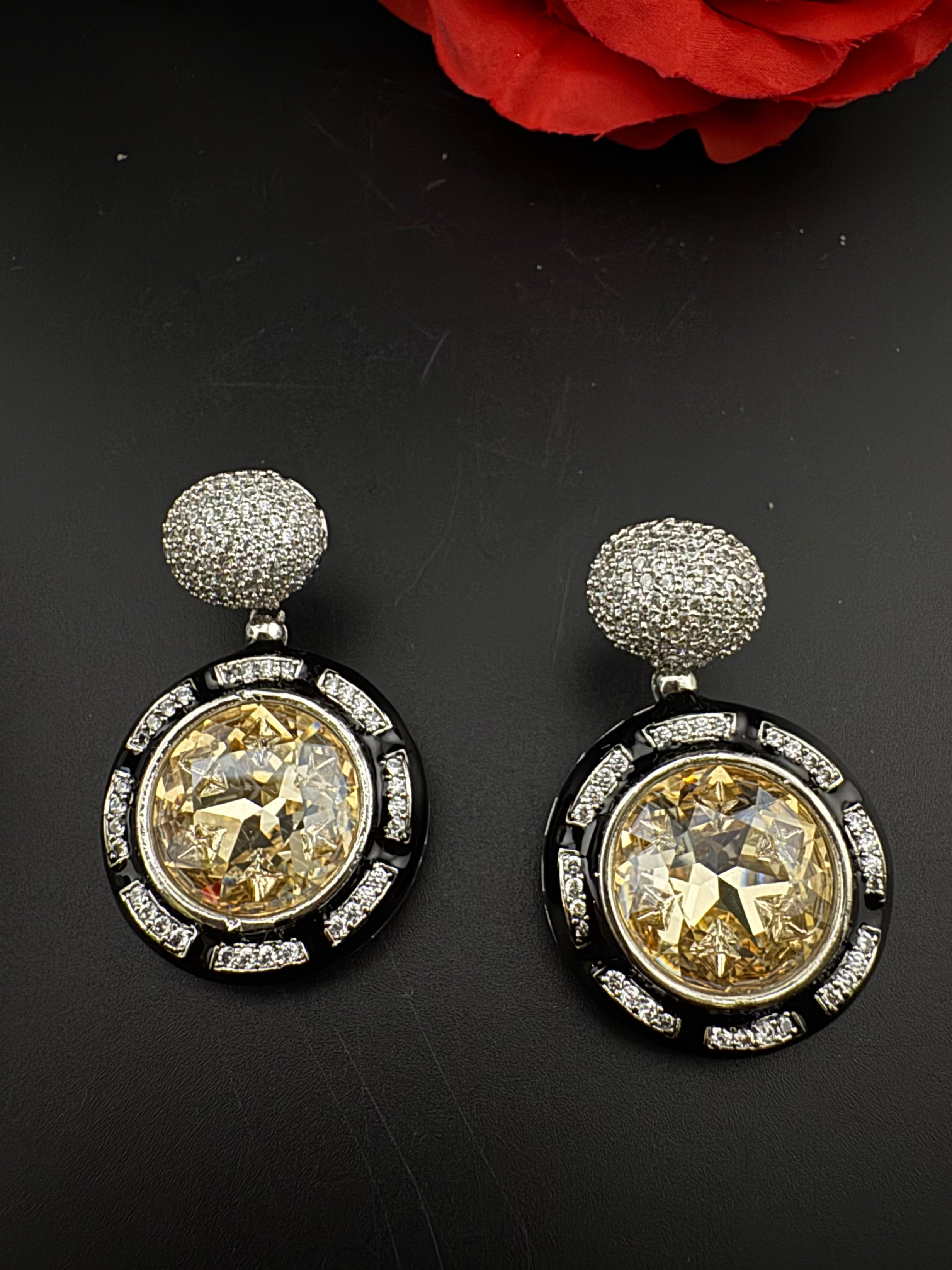 Premium Crystal, Enamel and Cubic Zirconia in Nano Setting designer Statement drop earrings/chic, Indian, Bridal, Bridesmaid gift, unique