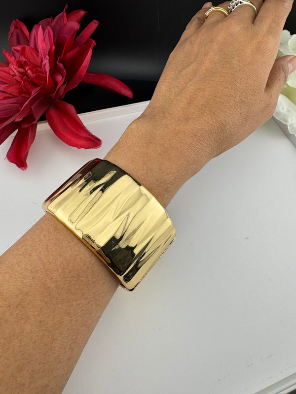 Brushed finished Gold Chunky Cuff Bracelet Bangle, Anti Tarnish, fits sizes upto 2.6"