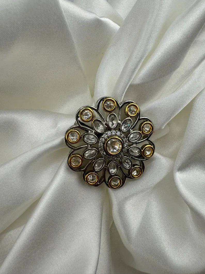 Victorian Kundan and CZ, Adjustable Big Finger Ring