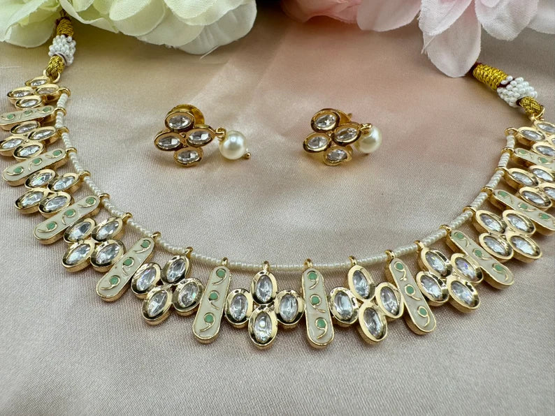 Premium Quality Tyaani Kundan, Italian Minakari Necklace with studs earring