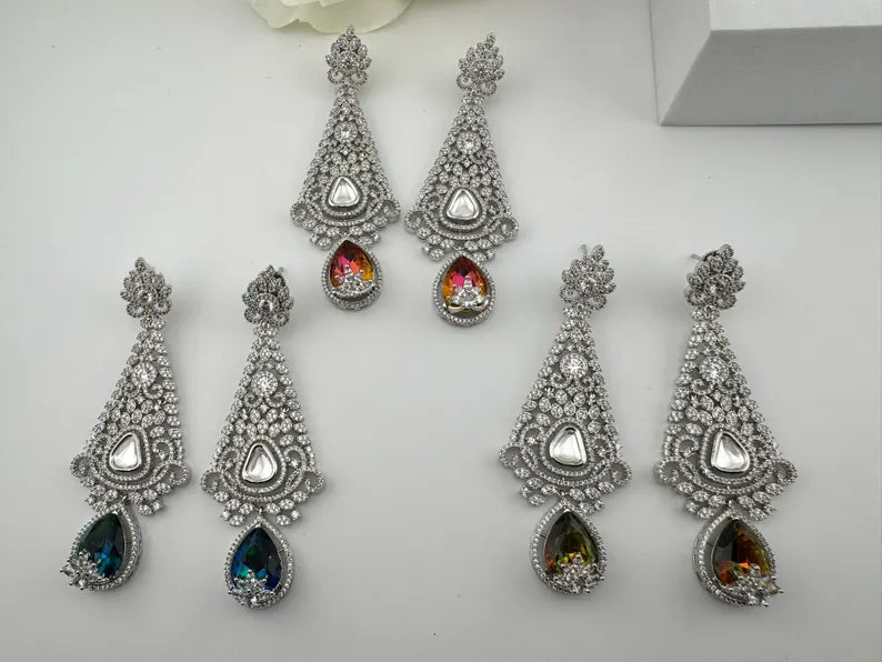 Premium Long Earrings with Swarovski Crystals and Nano Setting Cubic Zirconia Chandelier Earrings
