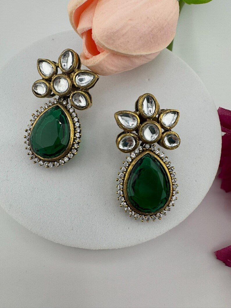 Small Drop earrings With Kundan, Stone and Cubic Zirconia