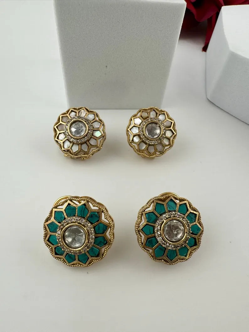 High Quality Premium Moissanite Kundan and Pachi kundan Studs earrings