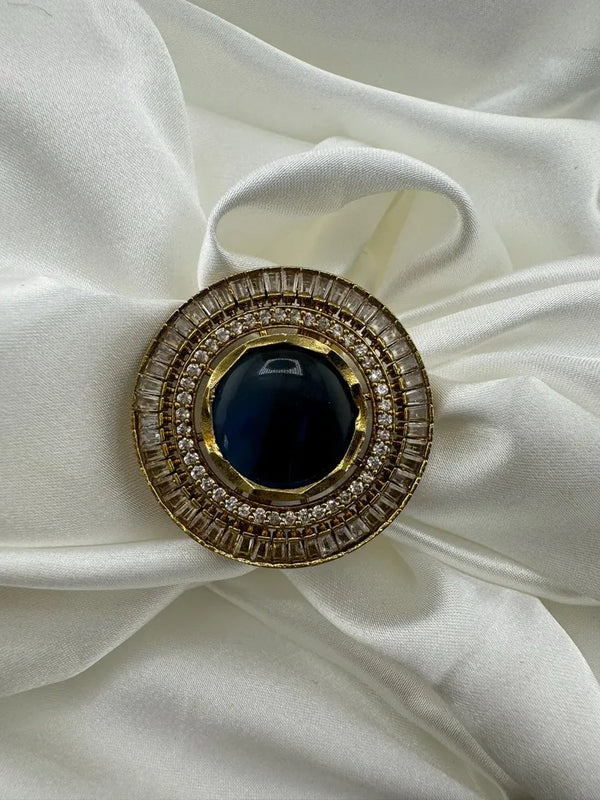 Monalisa stone, CZ Adjustable Finger Ring