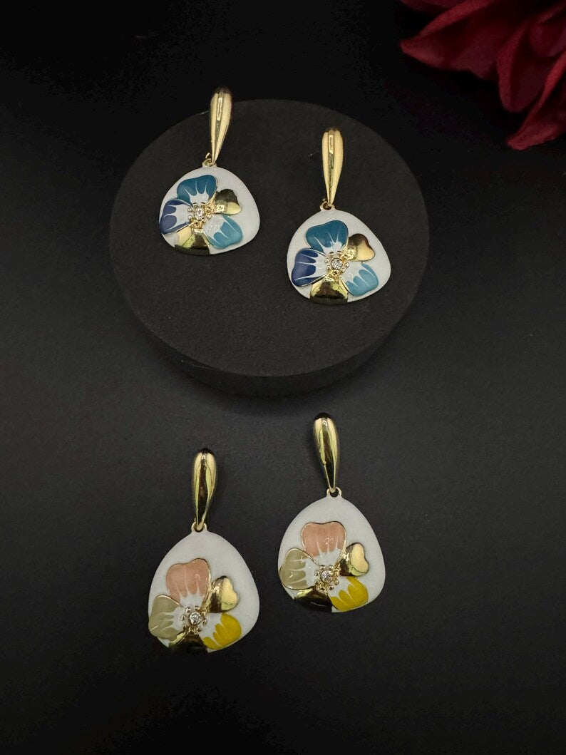 High Quality Premium Enamel and gold Designer Drop Earrings