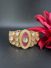 Moissanite Kundan, MOP, CZ Adjustable Bracelet Bangle, Gold Polish Designer Bangle