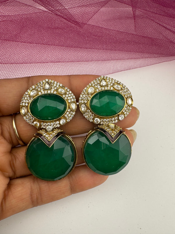Designer inspired, Doublet stone uncut kundan and CZ chandbali Drop earrings, Indian Jewelry