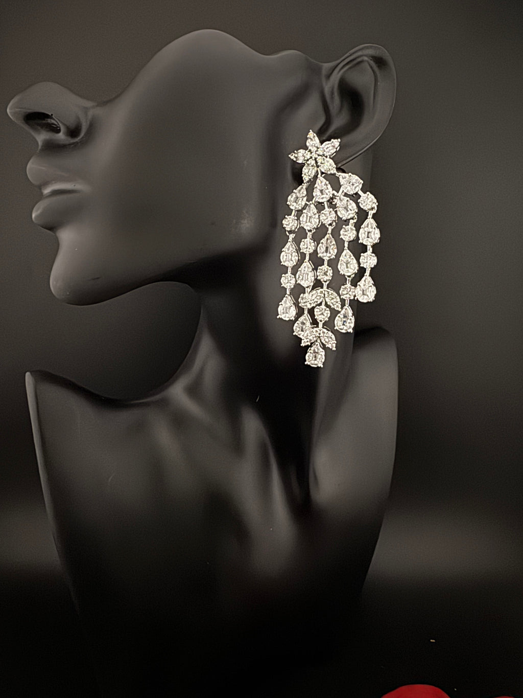 Premium Cubic Zirconia Chandelier earrings is designer Inspired, Statement Long earring, Bridal, Party, Wedding jewelry, Indian Chic Shiny