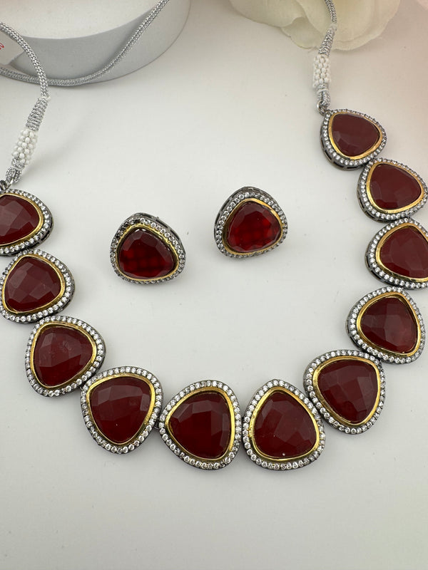 Stones, CZ Gold Plated Collar necklace set, Indian Bridal Jewelry set