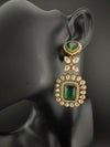 Green and Gold Kundan, Stone Chandelier Drop Earrings, Bridal, Moissanite, CZ, Designer jewelry