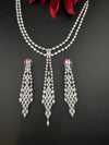 Crystals and CZ Diamond Statement double Layered Necklace Set, White Gold Plated Choker set