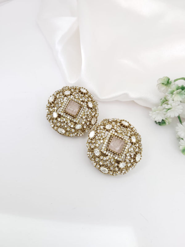 Kundan, Doublet stone, cubic zirconia Big Stud Earrings, designer Inspired, Indian jewelry