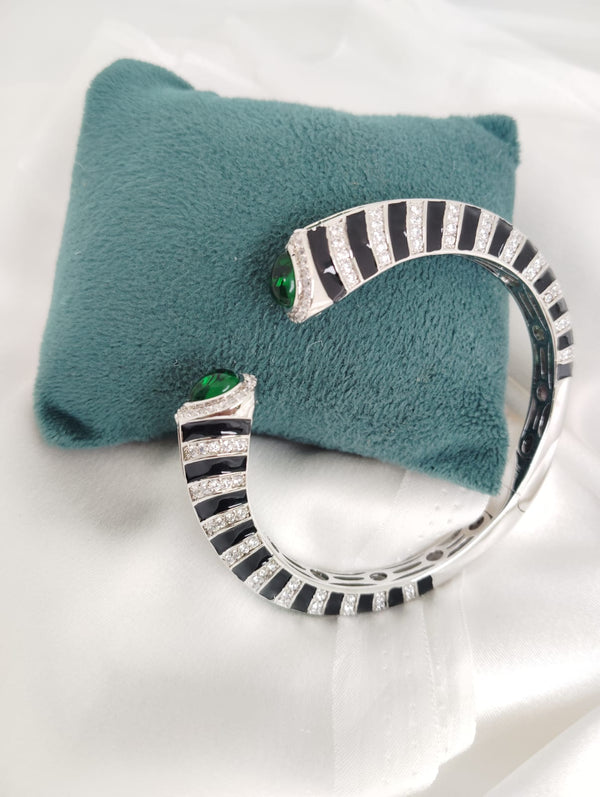 Cuff bracelet Bangale with Enamel, American Diamonds, crystal stones, CZ, Fits size upto 2.6"