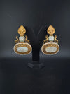 Antique Gold, Enamel, Mother of Pearl Chandbali Dangle Earrings, Amrapali inspired Designer jewelry