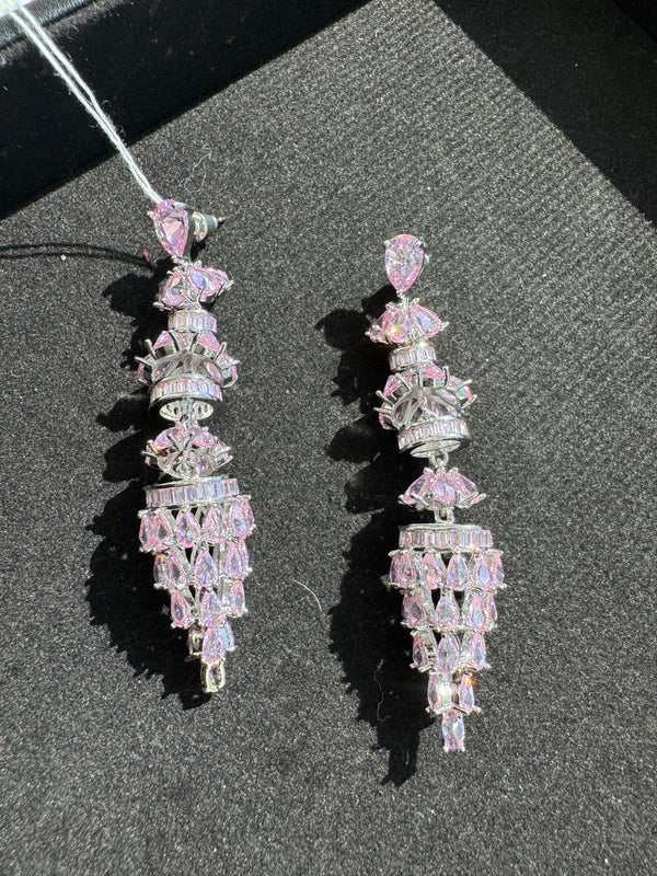 Crystal Stone chandelier long Earrings, Cubic Zirconia, AD, CZ, Indian Jewelry