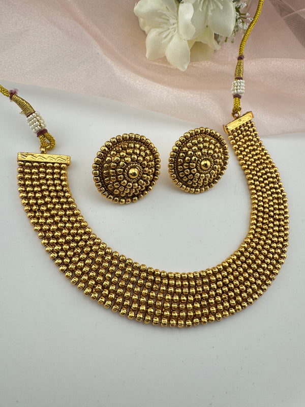 Gold plated brass contemporary necklace set, Indian Bridal Jewelry set