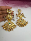 Kashmiri style, brass, stone and pearls chandbali oversized earrings, Indian Jewelry