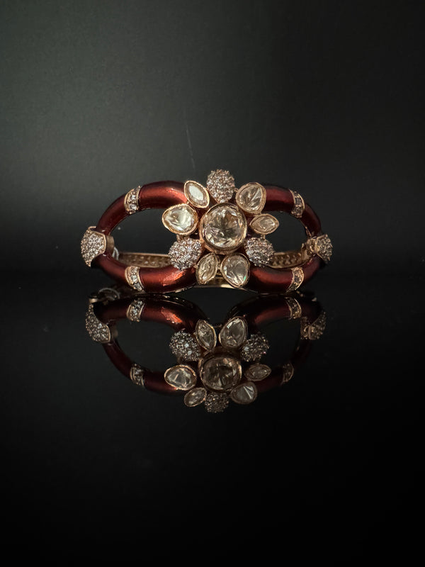 Moissanite Kundan, Enamel, CZ Adjustable Bracelet Bangle, Gold Polish Designer Bangle
